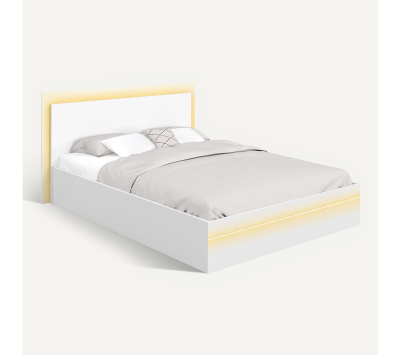 Lit Double Charlie 140 X 190 Cm Avec Sommier Et LED Intégrées Blanc