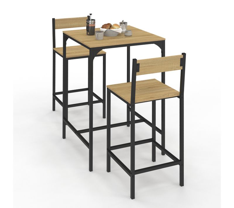 Ensemble Table De Bar Carrée Detroit 60 Cm Et 2 Chaises De Bar Design Industriel