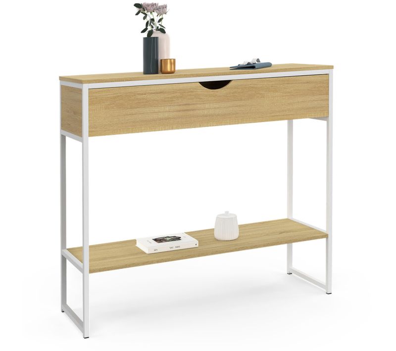 Console 1 Tiroir Detroit 1 Étagère Design Industriel Bois Et Métal Blanc