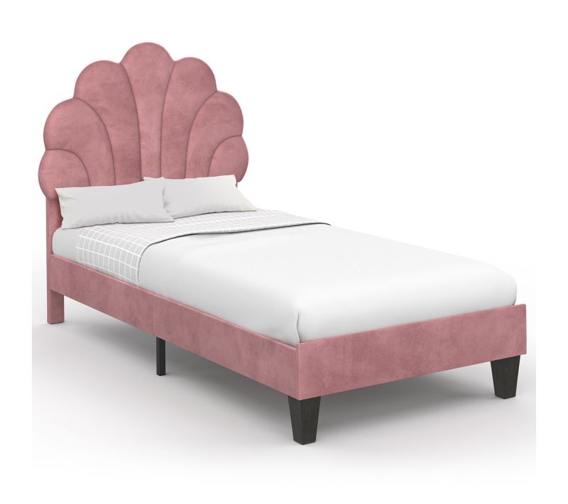 Lit Simple Coquillage 90 X 190 Cm Amanda Avec Sommier Velours Rose Poudré