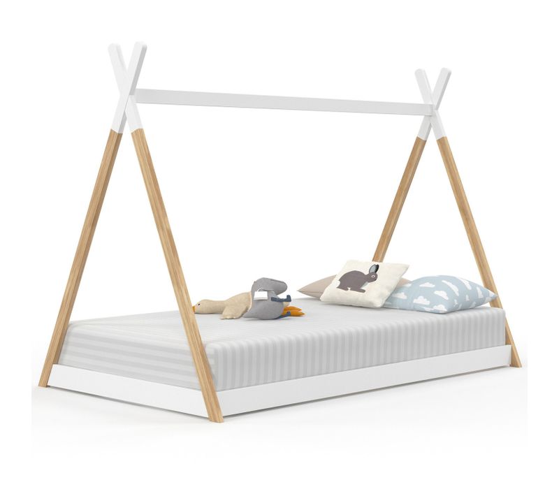 Lit Tipi Enfant 90 X 190 Cm Come Avec Sommier Bois Et Blanc
