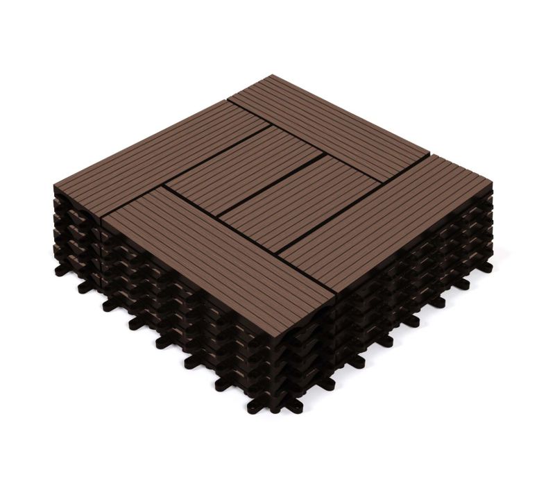 Lot De 5 Dalles De Terrasse Mosaïque Wodhy Clipsables Bois Composite Taupe 30 X 30 Cm