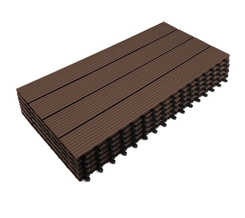 Lot De 5 Dalles De Terrasse Rectangulaire Wodhy Clipsables Bois Composite Taupe 60 X 30 Cm