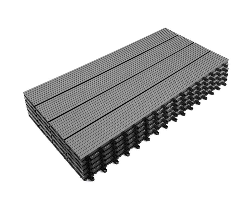 Lot De 5 Dalles De Terrasse Rectangulaire Wodhy Clipsables Bois Composite Gris 60 X 30 Cm