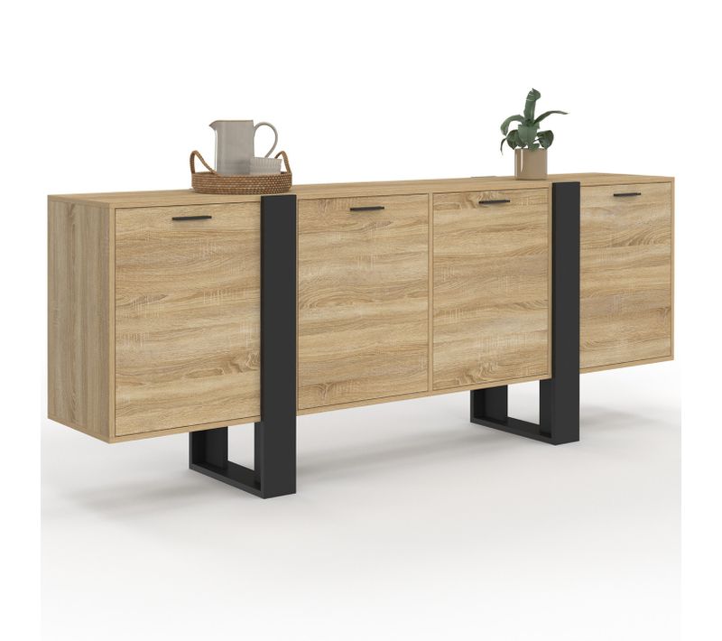 Buffet Enfilade 200 Cm Phoenix XXL 4 Portes Bois Et Noir