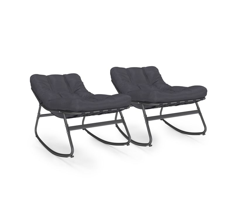 Lot De 2 Fauteuils De Jardin à Bascule Arona Gris Anthracite Coussin Gris
