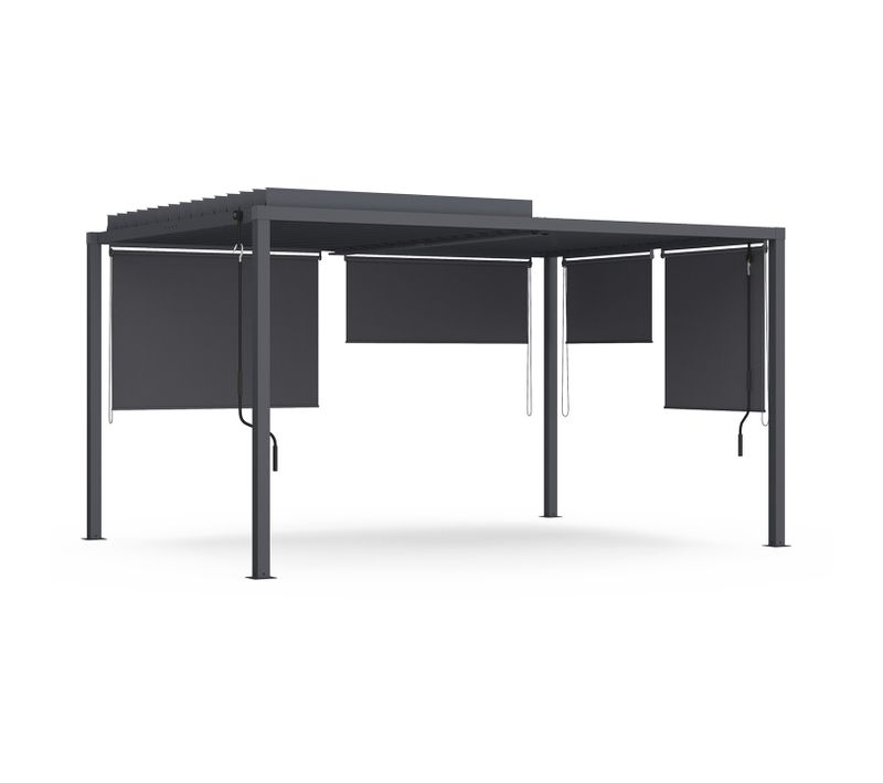 Pergola Bioclimatique Lames Orientables Acier 3x4 M Et 4 Stores Gris Anthracite