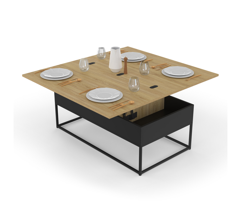 Table Basse Plateau Relevable Rectangulaire Convertible En Table à Manger Boston 100 Cm Design Indus