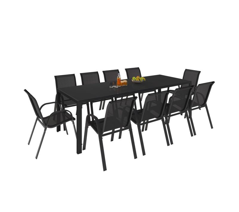 Salon De Jardin Madrid Table 240 Cm Et 10 Chaises Empilables Noir