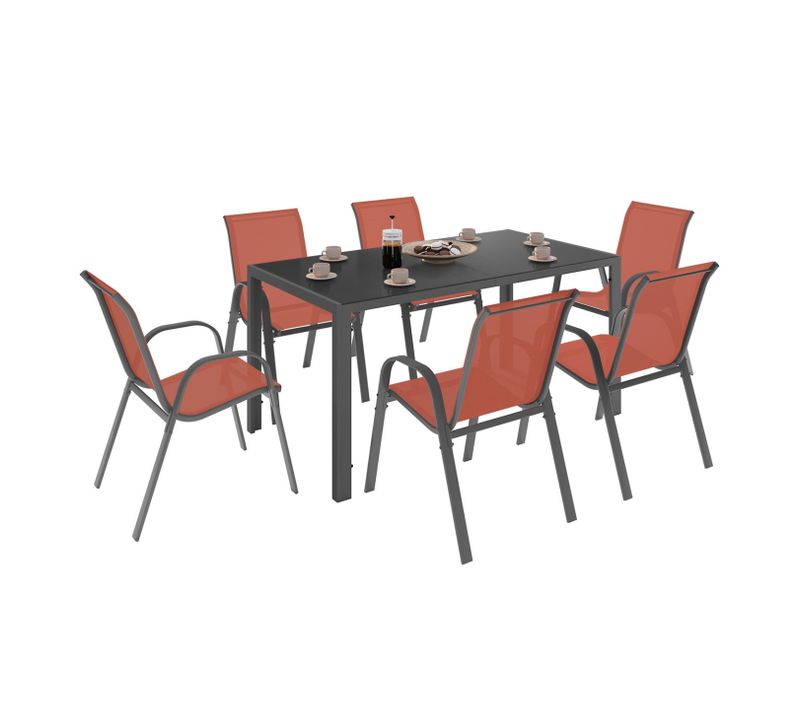 Salon De Jardin Madrid Table 150 Cm Et 6 Chaises Empilables Terracotta