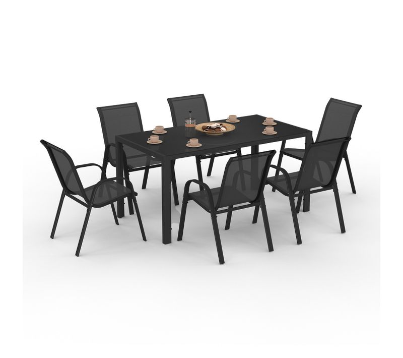 Salon De Jardin Madrid Table 150 Cm Et 6 Chaises Empilables Noir
