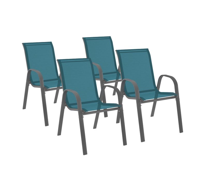 Lot De 4 Chaises De Jardin Lyma Métal Et Textilène Empilables Bleu Canard