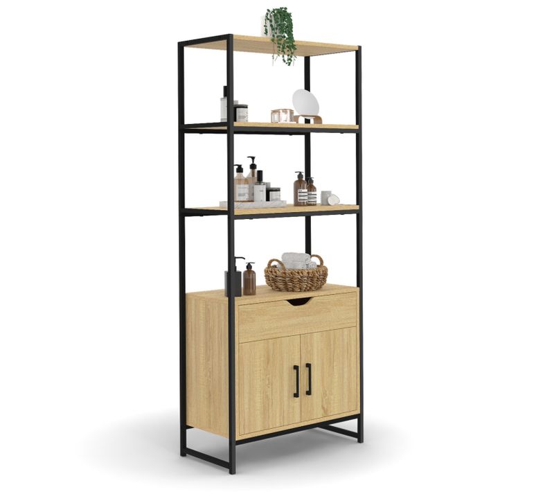 Meuble De Rangement Salle De Bain Detroit 3 Étagères 1 Placard 1 Tiroir Design Industriel
