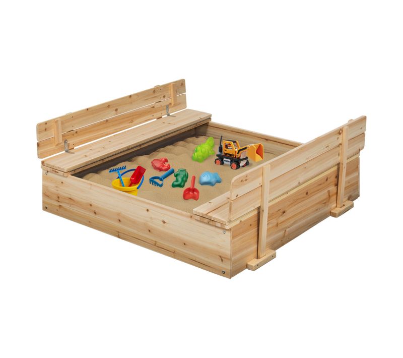 Bac à Sable Funny Bois Refermable Avec 2 Bancs Et Bâches De Protection