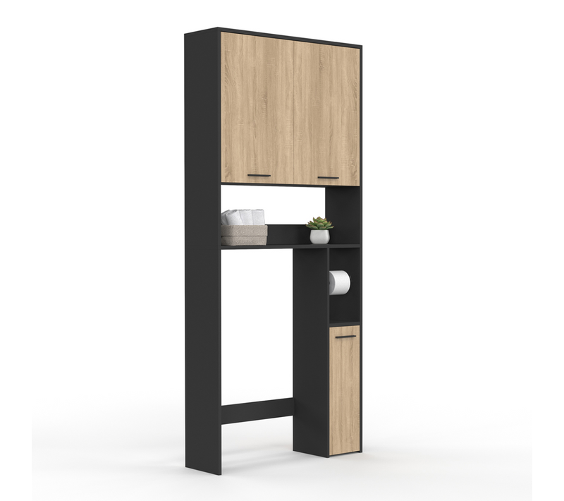 Meuble étagère Dessus Wc Wallis Noir Et Bois Façon Hêtre