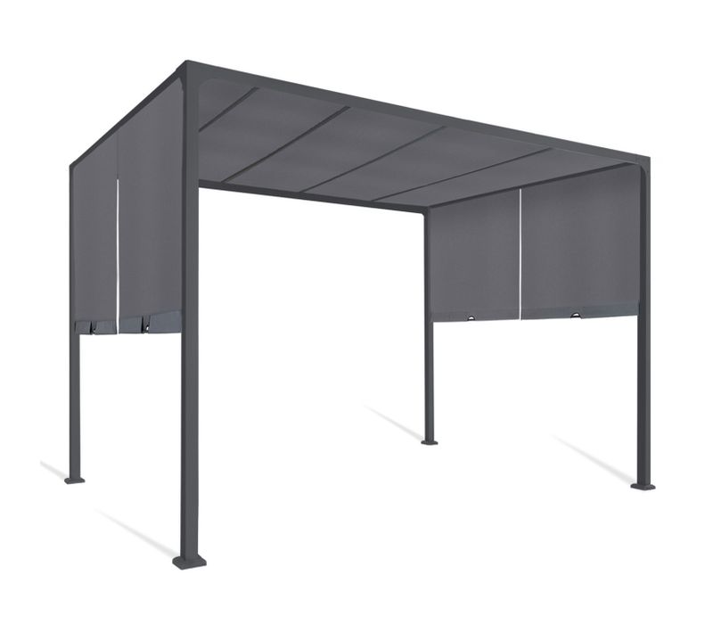 Pergola Coulissante 2 Pans 3x3 M Belvédère De Jardin Toile Gris Anthracite