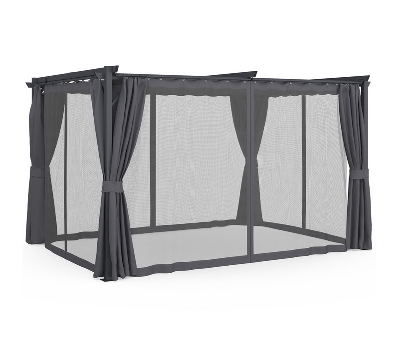 Pergola édition Intégrale Moustiquaire Toit Rétractable 3x4m Et 4 Rideaux Gris
