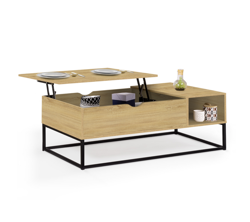 Table Basse Plateau Relevable Rectangulaire Detroit Avec Rangements Design Industriel