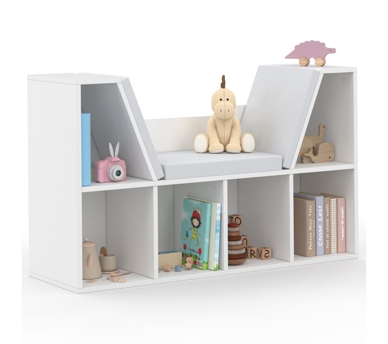 Bibliothèque Banc Oscar 6 Cases Avec Coussins Gris 102 Cm Blanc