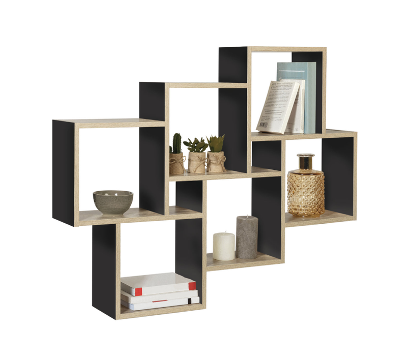 Etagère Murale Double Position Lucas Bois Façon Hêtre Et Noir