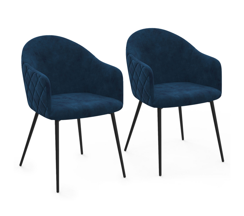 Lot De 2 Chaises De Salle à Manger, Fauteuils De Table Moly En Velours Gaufré Bleu Canard