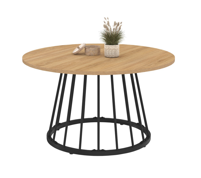 Table Basse Ronde Yuna 70 Cm Plateau Bois Et Pied Filaire En Métal Noir