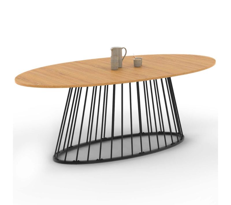 Table à Manger Ovale Yuna 10 Personnes Plateau Bois Et Pied Filaire En Métal Noir 200 Cm