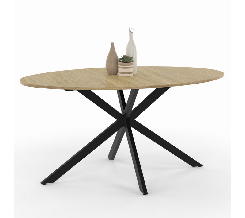 Table à Manger Ovale Alix 8 Personnes Pied Araignée Bois Et Noir 150 Cm