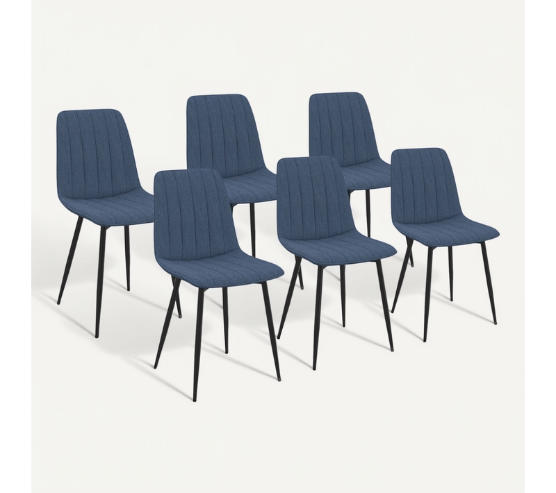 Lot De 6 Chaises Mira En Tissu Bleu Pour Salle à Manger