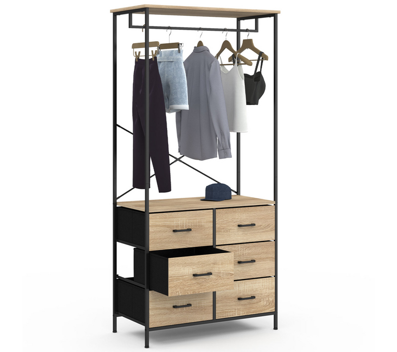 Dressing Penderie L. 80 Cm Utah Avec 6 Bacs En Tissu Bois Et Noir