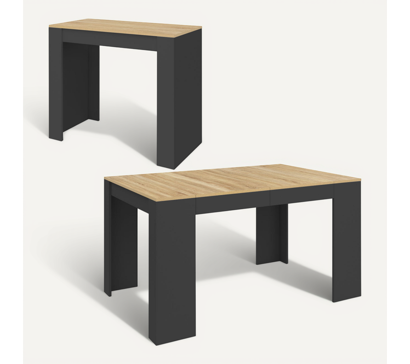 Table Console Extensible Orlando 6 Personnes 140 Cm Bois Noir Et Façon Hêtre