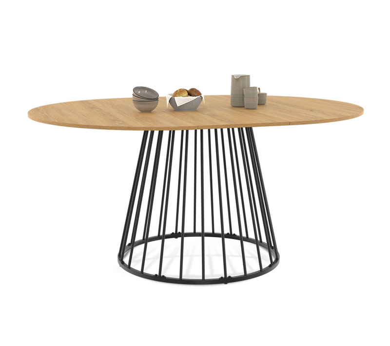 Table à Manger Extensible Ronde Yuna 4-8 Personnes Plateau Bois Et Pied Filaire En Métal 110-150 Cm