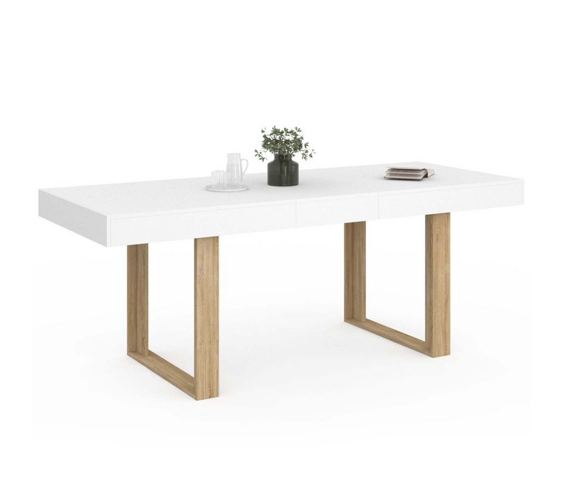 Table à Manger Extensible Rectangle Phoenix 4-8 Personnes Blanc Pieds Bois 160-200 Cm