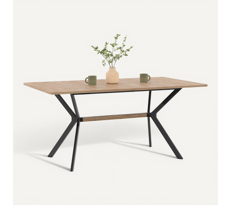 Table à Manger Rectangle Louison 8 Personnes Bois Et Noir Design Industriel 160 Cm
