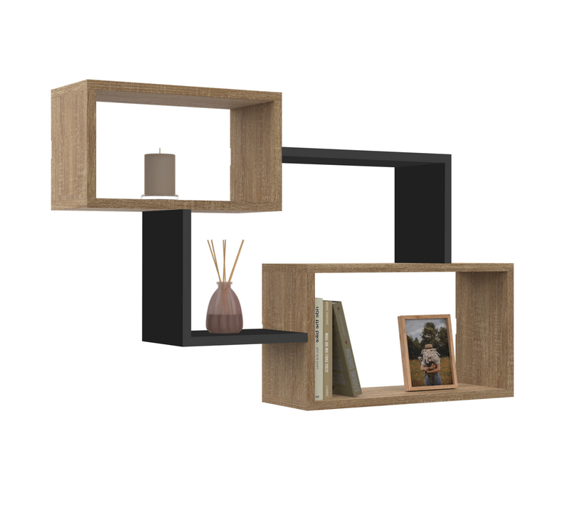 Etagère Murale Double Position Louane Bois Façon Hêtre Et Noir