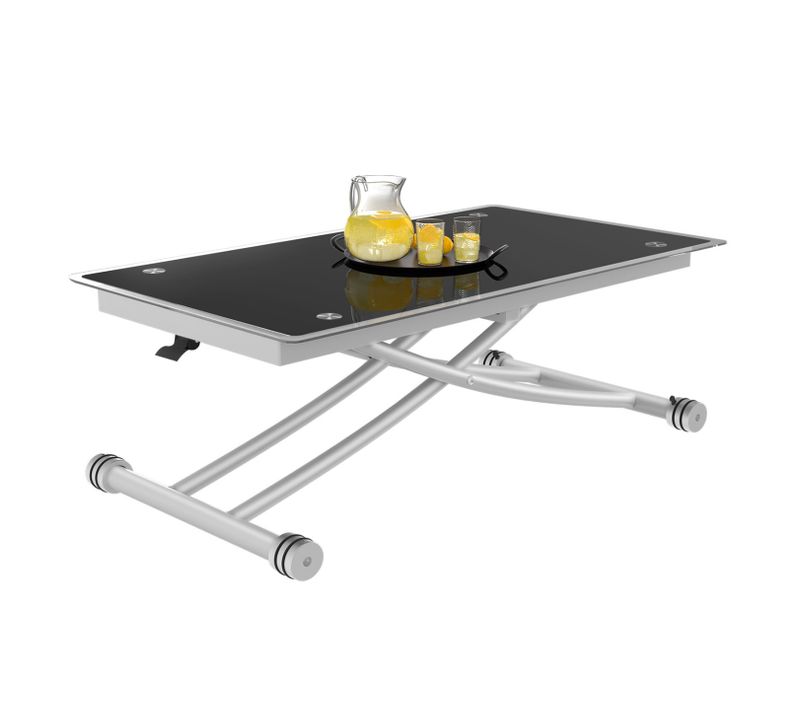 Table Basse Fixe Relevable En Table à Manger Rectangulaire Urbana Plateau Verre Trempé Pied Chrome