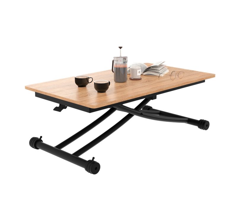 Table Basse Fixe Relevable En Table à Manger Rectangulaire Urbana Plateau Façon Hêtre Pied Noir Desi
