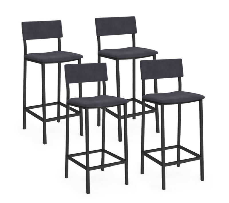 Lot De 4 Tabourets De Bar Aubin Avec Dossier Chaise De Cuisine Velours Gris Anthracite