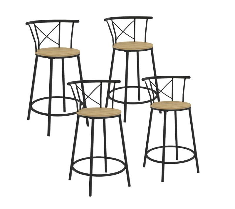 Lot De 4 Tabourets De Bar Bistrot Detroit Avec Dossier Arrondis Design Industriel
