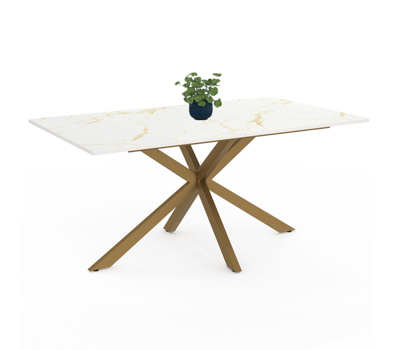 Table à Manger Rectangle Alix 8 Personnes Pied Araignée Laiton Et Plateau Effet Marbre Doré Alaska 1