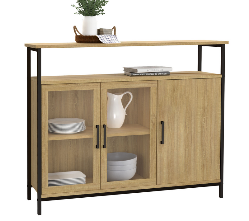 Buffet 100 Cm Detroit 2 Portes Vitrine Avec Placards Design Industriel