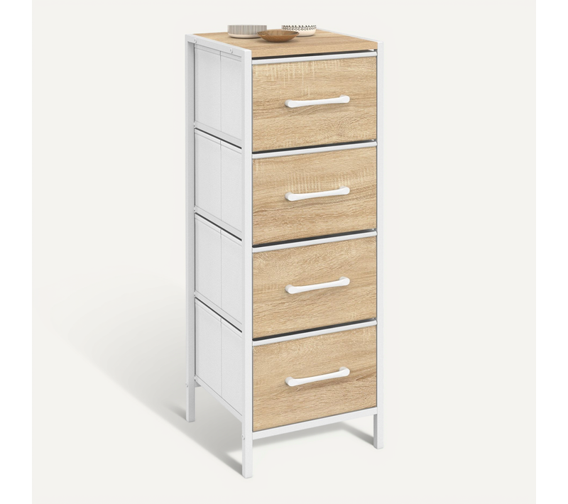 Meuble D'appoint 4 Tiroirs Utah 30 Cm Chiffonnier, Meuble De Rangement Design Industriel Bois Et Bla