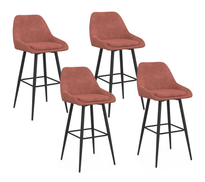 Lot De 4 Tabourets De Bar Thalya En Velours Terracotta Avec Demi-accoudoirs