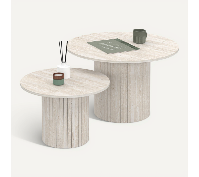 Lot De 2 Tables Basses Gigognes Juliette Rondes 50/70 Effet Lattes Travertin