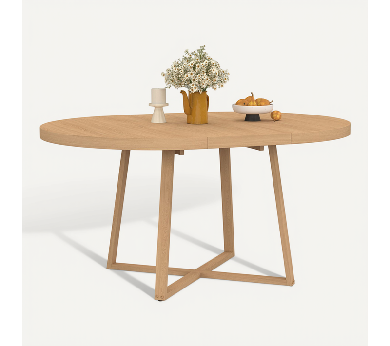 Table à Manger Extensible Ronde Selma 4-8 Personnes Bois Effet Hêtre 110-150 Cm