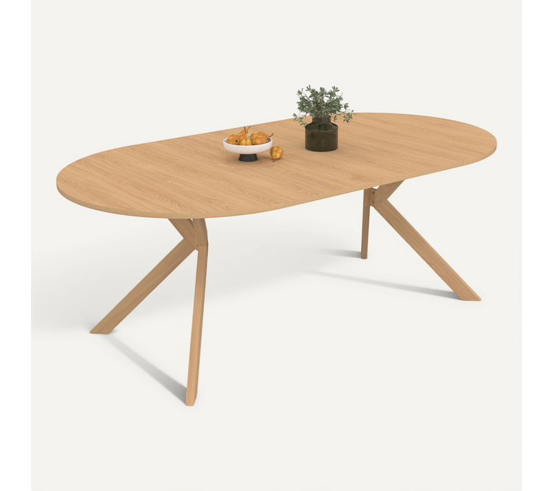 Table à Manger Extensible Ronde Alix 4-10 Personnes Pied Araignée Bois Effet Hêtre 110-200 Cm