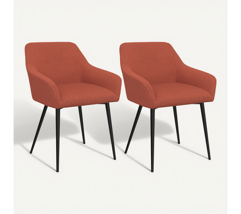 Lot De 2 Chaises De Salle à Manger, Fauteuils De Table Jany En Velours Côtelé Terracotta