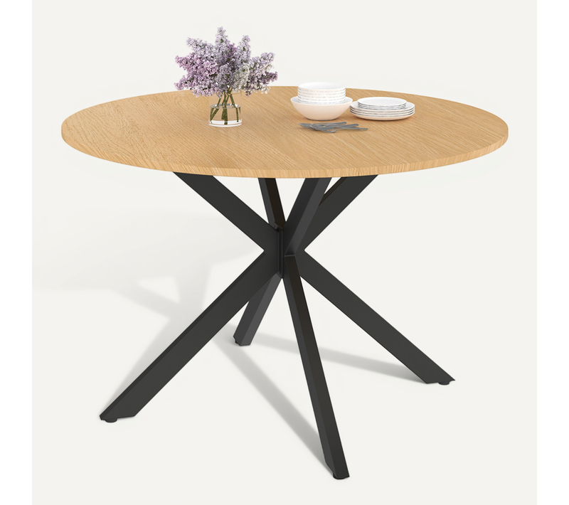 Table De Jardin Ronde Messina 120 Cm 6 Personnes Pied Araignée Plateau Métal Effet Bois