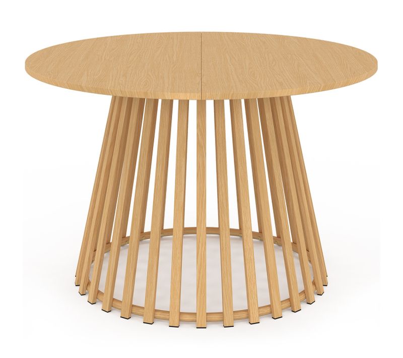 Table De Jardin Ronde Solal 120 Cm 6 Personnes Avec Pied Lattes En Métal Effet Bois