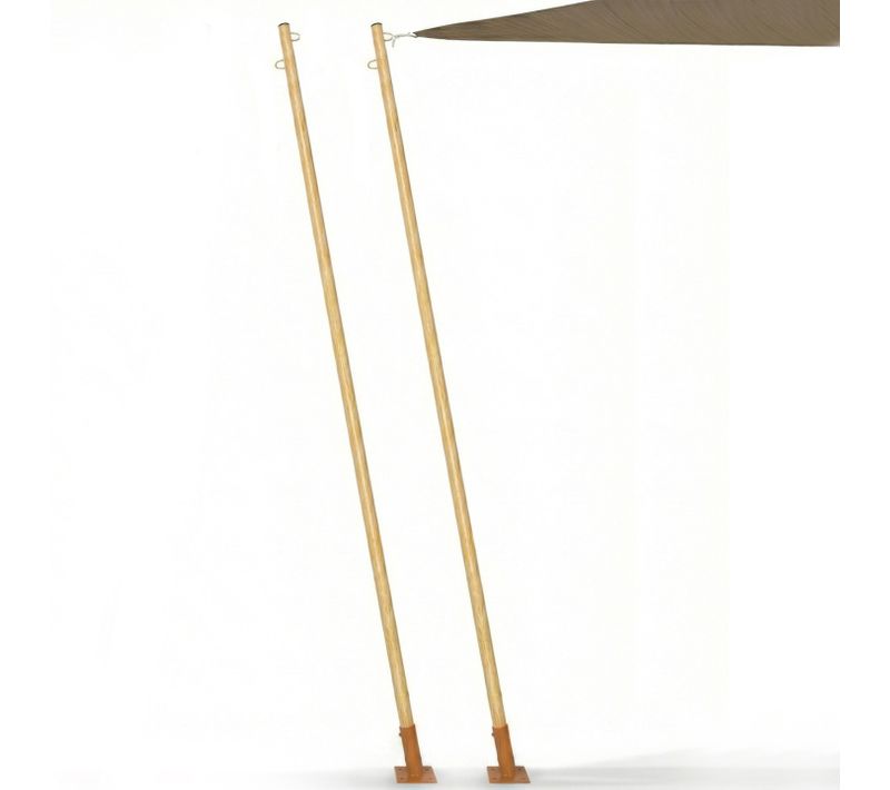 Lot De 2 Mâts De Fixation Effet Bois Pour Voile D'ombrage H.220 Cm Poteaux Et Bases Acier